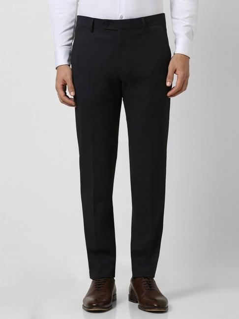 van heusen black slim fit texture trousers