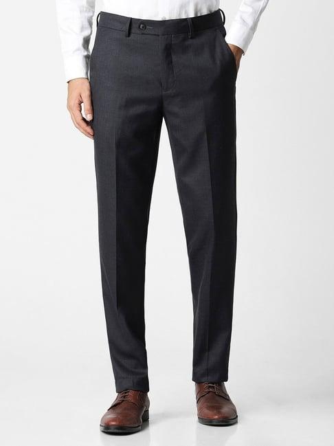 van heusen black slim fit texture trousers