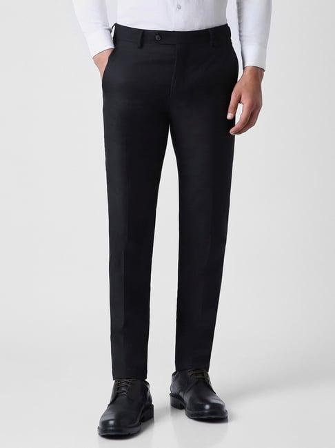 van heusen black slim fit texture trousers