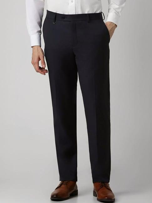 van heusen black slim fit texture trousers