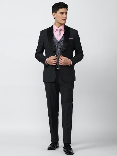 van heusen black slim fit three piece suits