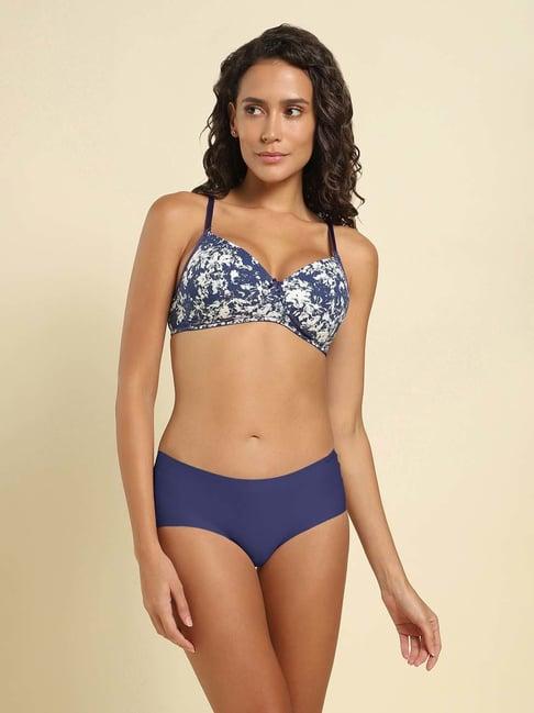 van heusen blue & white cotton printed seamless bra