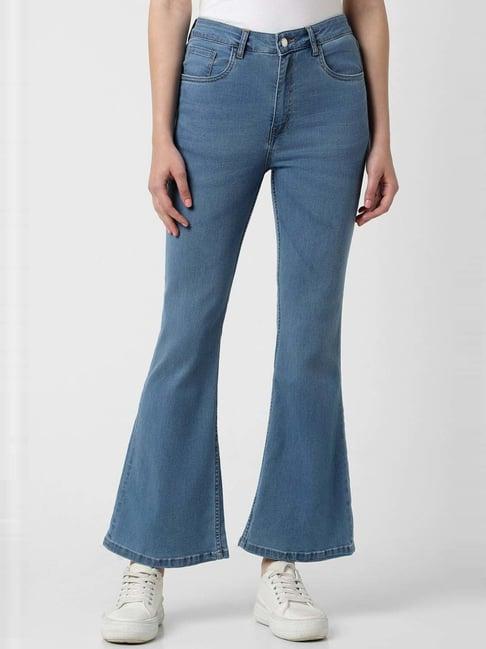 van heusen blue cotton mid rise bootcut jeans