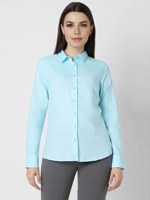 van heusen blue cotton plain formal shirt