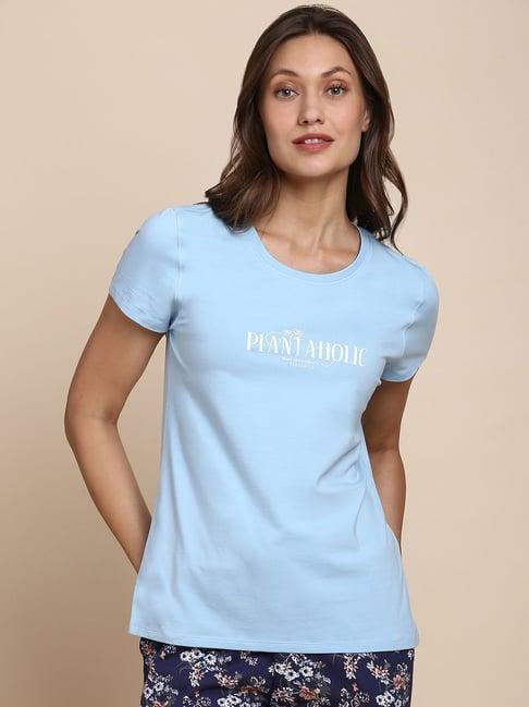 van heusen blue cotton printed t-shirt