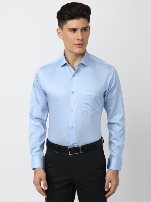 van heusen blue cotton regular fit printed shirt