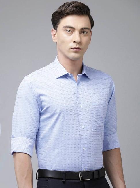 van heusen blue cotton regular fit printed shirt