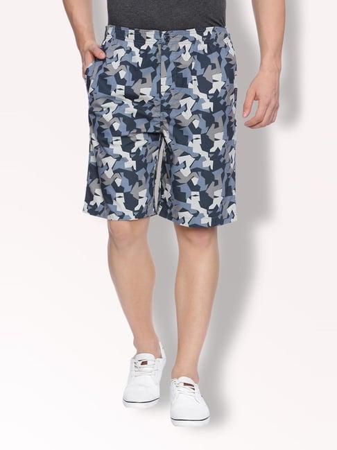 van heusen blue cotton regular fit printed shorts