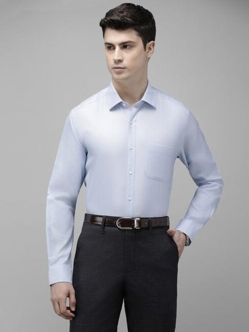 van heusen blue cotton regular fit self pattern shirt