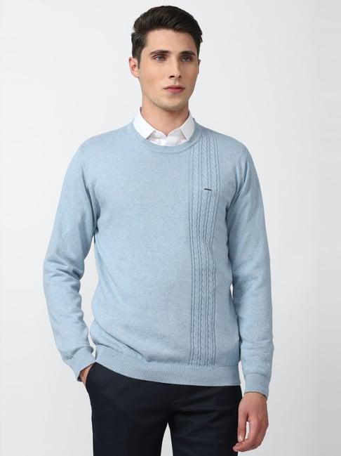 van heusen blue cotton regular fit self pattern sweater