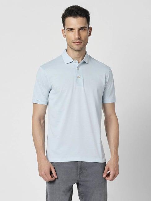van heusen blue cotton regular fit texture polo t-shirt