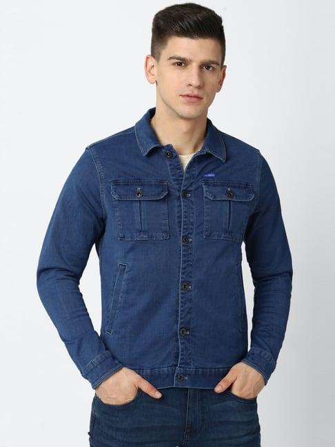 van heusen blue cotton slim fit denim jacket