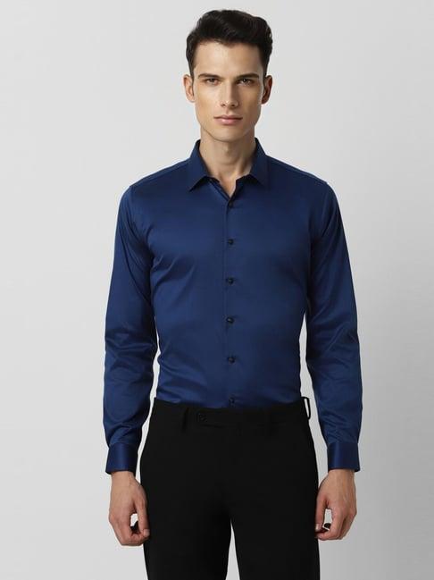 van heusen blue cotton slim fit shirt