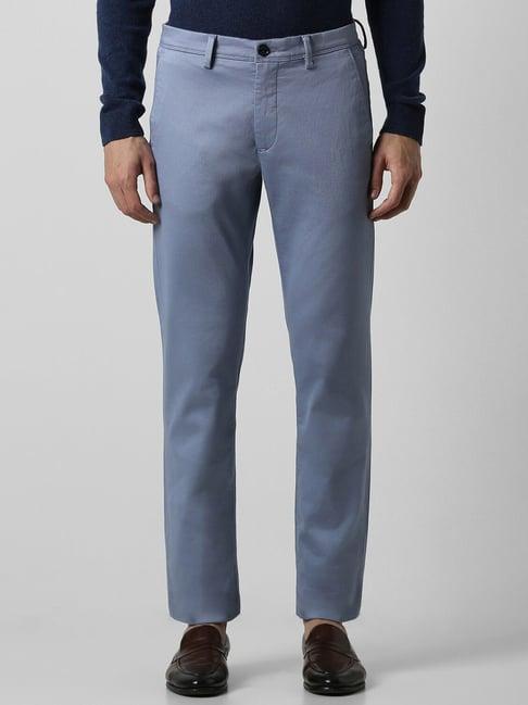 van heusen blue cotton slim fit texture trousers