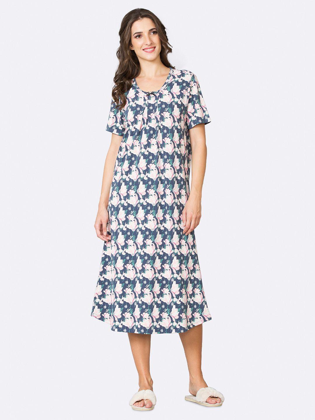 van heusen blue printed pure cotton nightdress