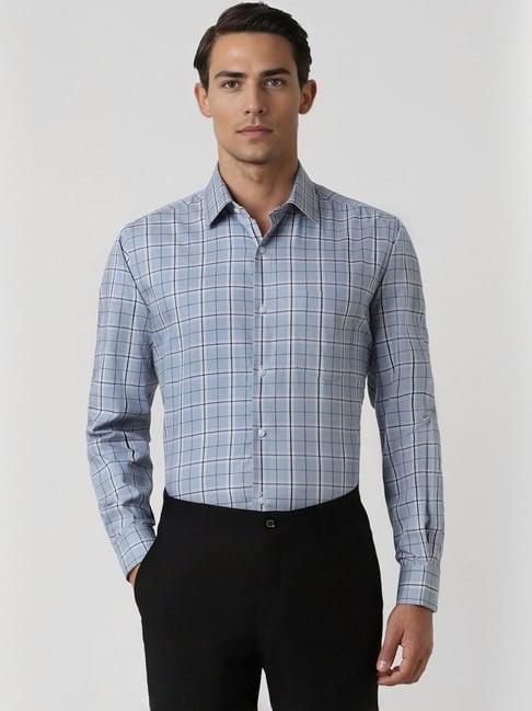 van heusen blue regular fit checks shirt