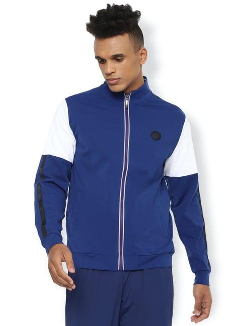 van heusen blue regular fit colour block jacket