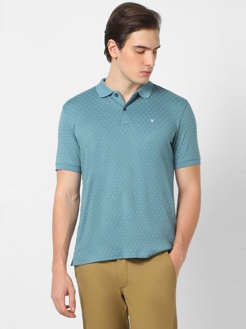 van heusen blue regular fit printed polo t-shirt