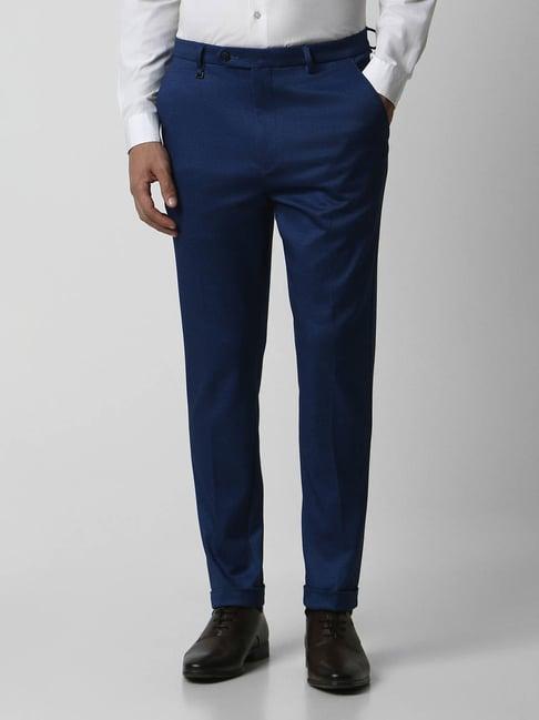 van heusen blue regular fit texture trousers