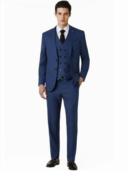 van heusen blue slim fit checks four piece suit