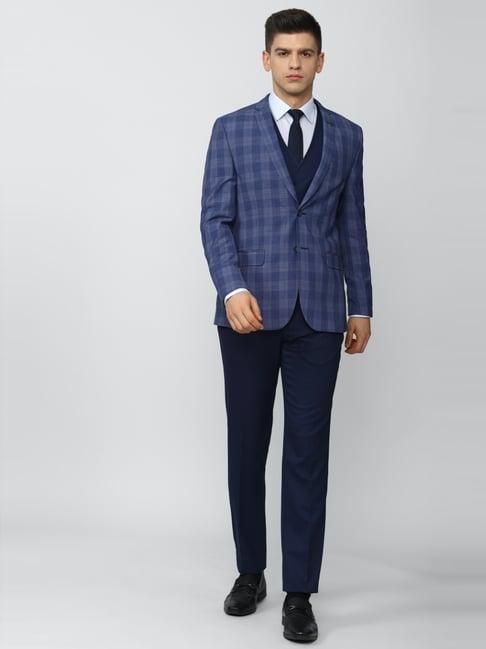 van heusen blue slim fit checks four piece suit