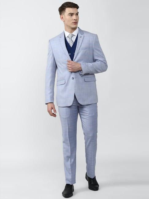 van heusen blue slim fit checks four piece suit