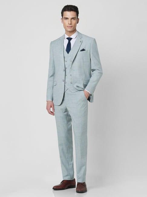 van heusen blue slim fit texture three piece suit