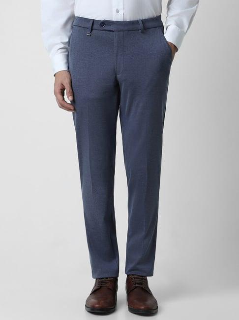 van heusen blue slim fit texture trousers