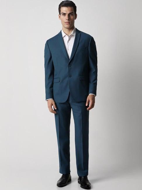 van heusen blue slim fit texture two piece suit