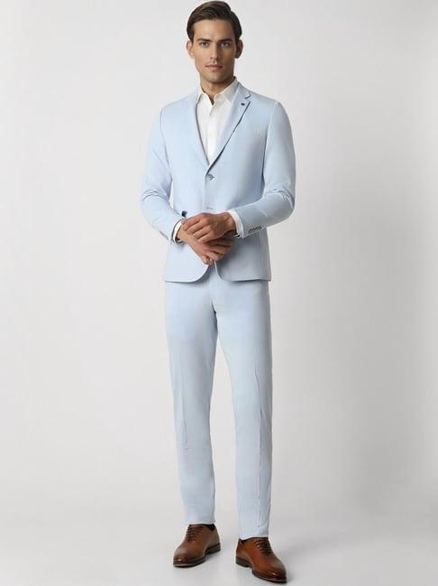 van heusen blue slim fit texture two piece suit