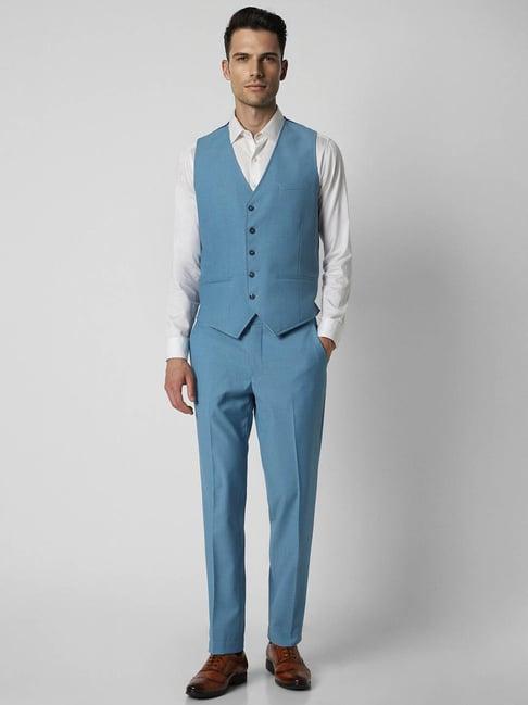 van heusen blue slim fit three piece suit