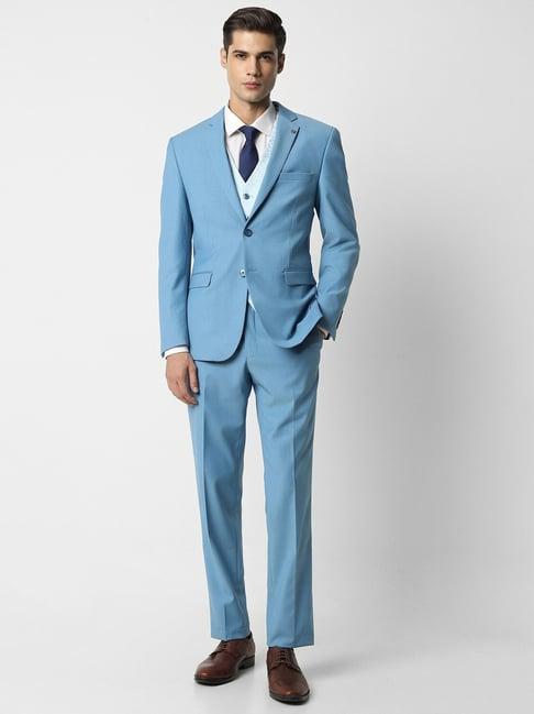 van heusen blue slim fit three piece suit