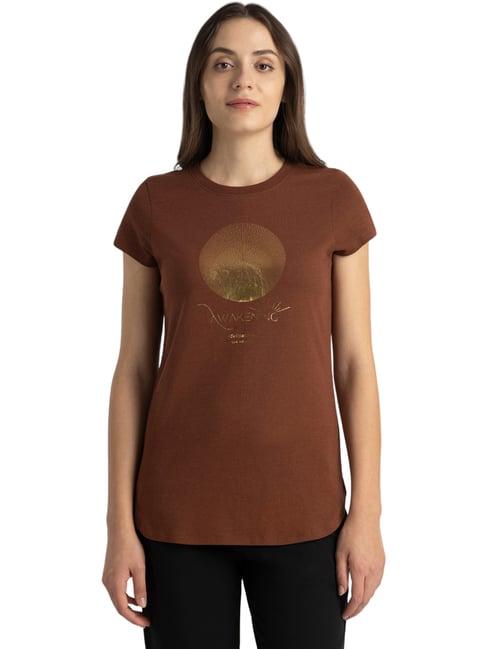 van heusen brown cotton printed t-shirt