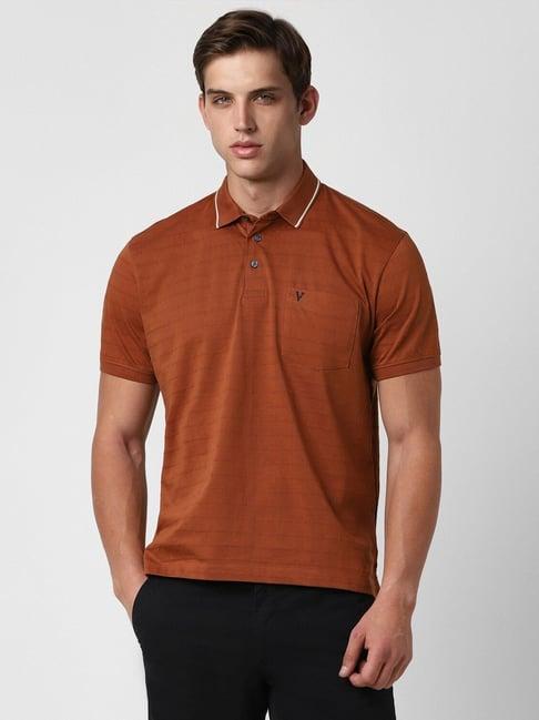 van heusen brown cotton regular fit texture polo t-shirts