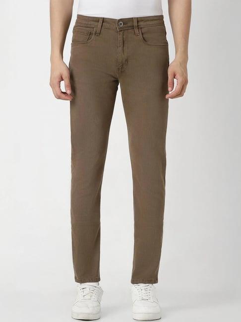 van heusen brown cotton skinny fit jeans