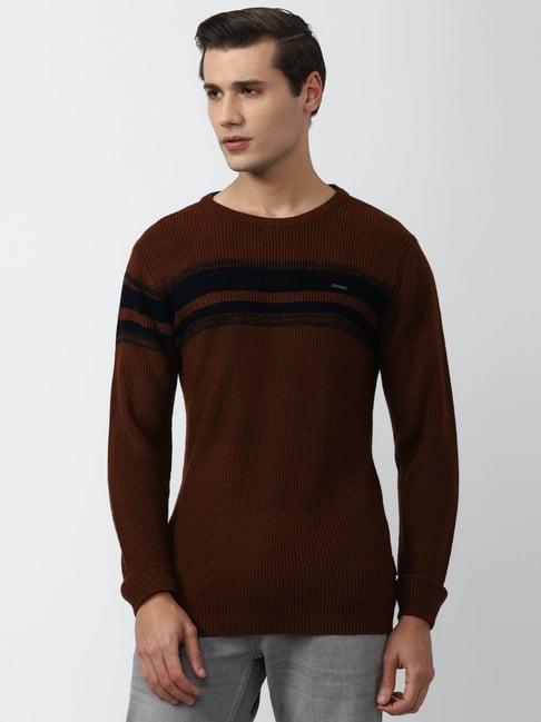 van heusen brown cotton slim fit striped sweaters