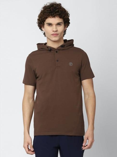 van heusen brown cotton slim fit t-shirt