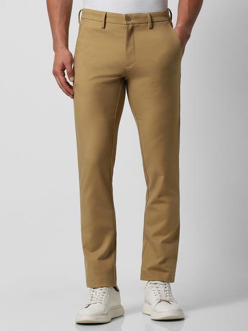 van heusen brown cotton slim fit trousers