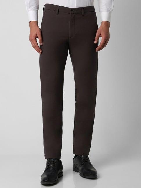 van heusen brown cotton slim fit trousers