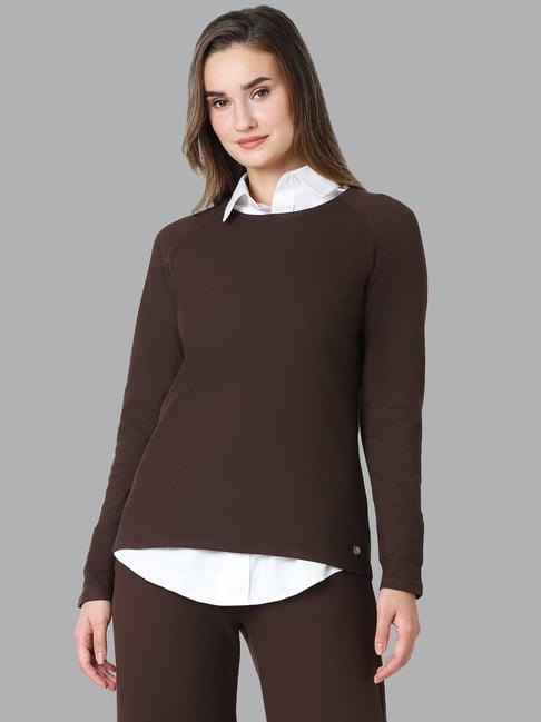 van heusen brown full sleeves t-shirt