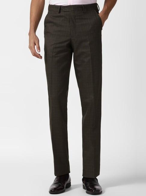 van heusen brown regular fit checks trousers