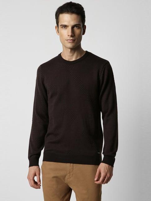 van heusen brown regular fit self pattern sweater