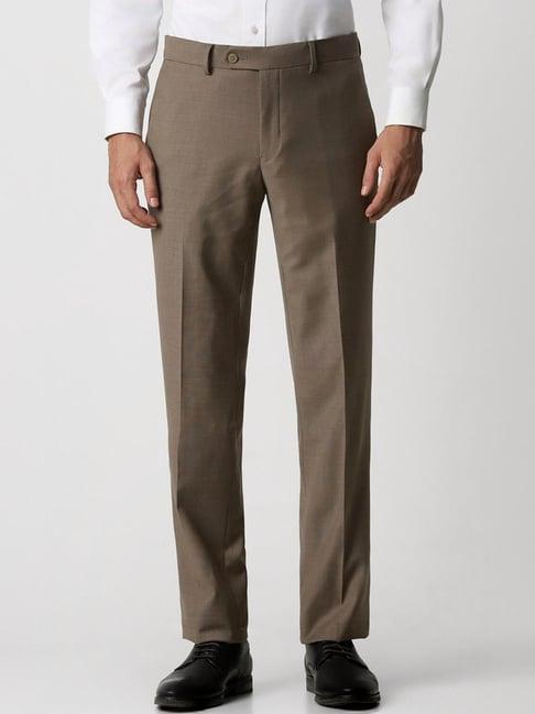 van heusen brown regular fit texture trousers