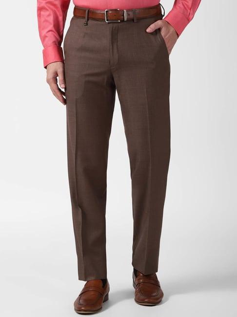 van heusen brown regular fit trousers