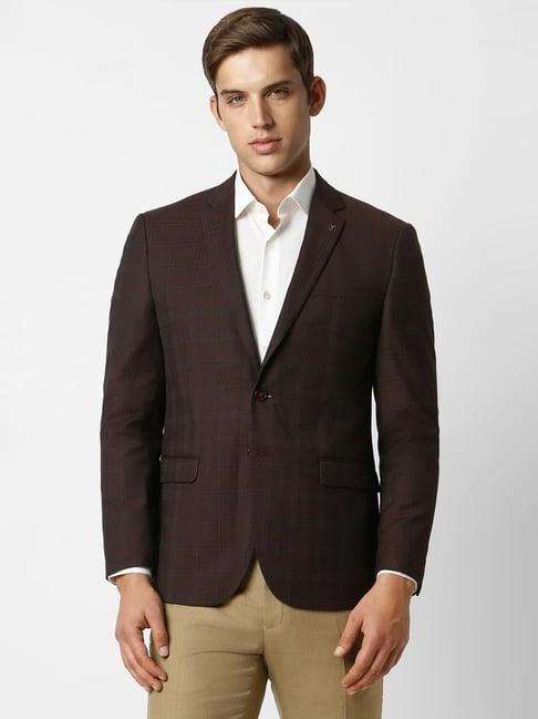 van heusen brown slim fit checks blazer