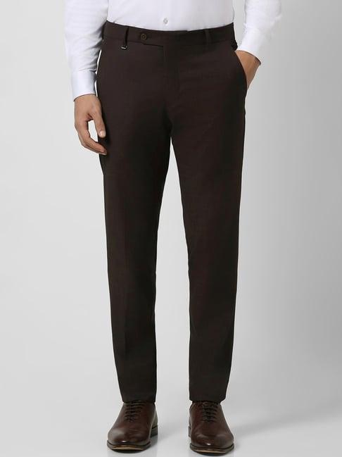 van heusen brown slim fit checks trousers