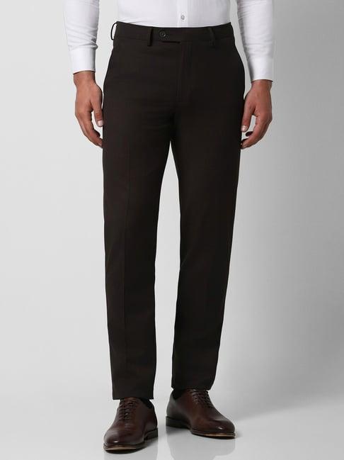 van heusen brown slim fit texture trousers