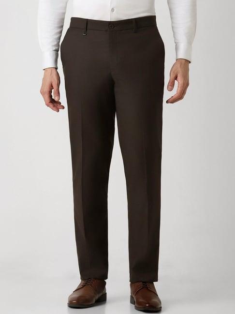 van heusen brown slim fit texture trousers