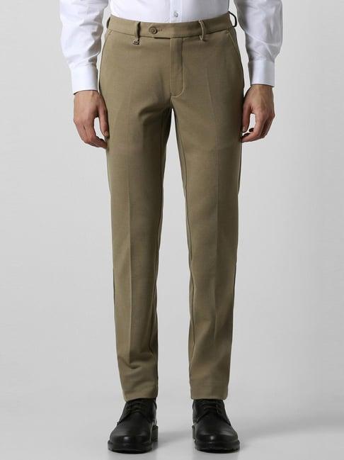 van heusen brown slim fit textured trousers