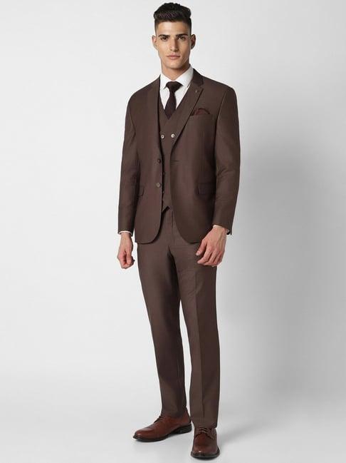 van heusen brown slim fit three piece suit